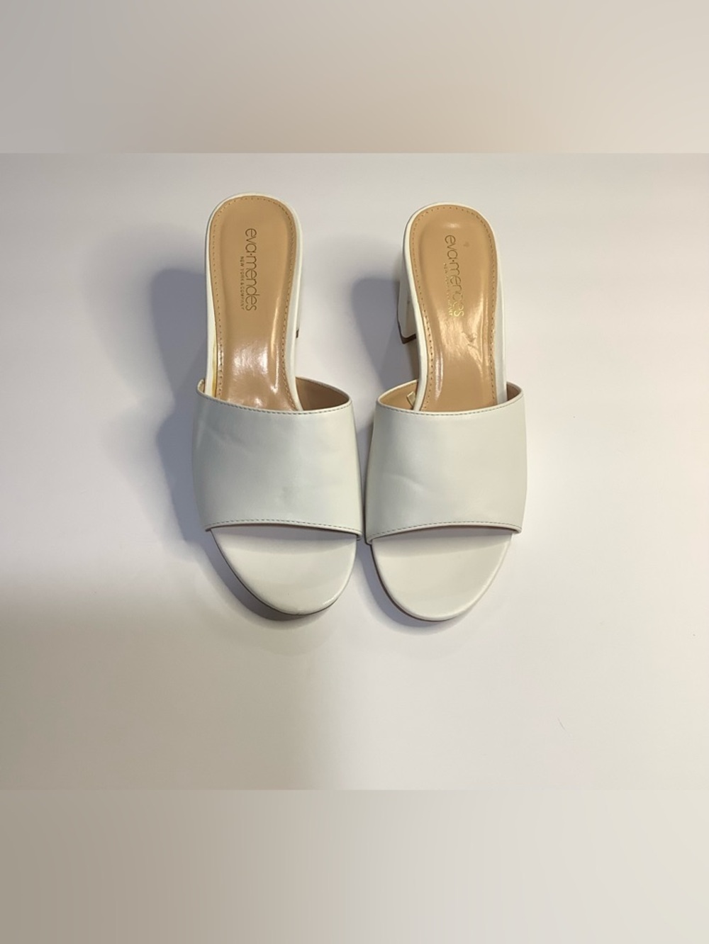 Eva Mendes NYC Elegant White Leather Slide Mules Sandals